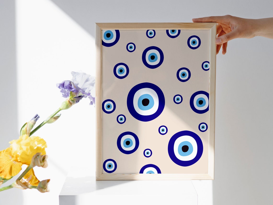 Blue Evil Eye Turkish Protection Pattern Minimalist Boho Wall Art - Image 2