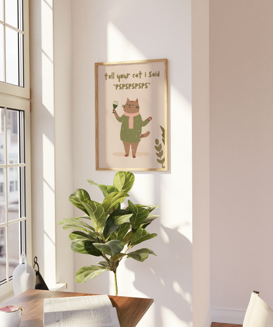 Tell Your Cat I Said Pspspspsps Funny Wine Cat Gift Quote Poster - Image 2