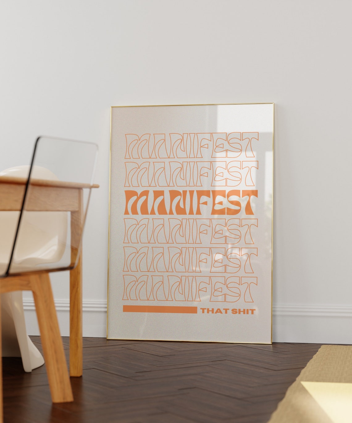 Manifest That Shit Retro Wavy Orange Bold Affirmation Quote Print - Image 3