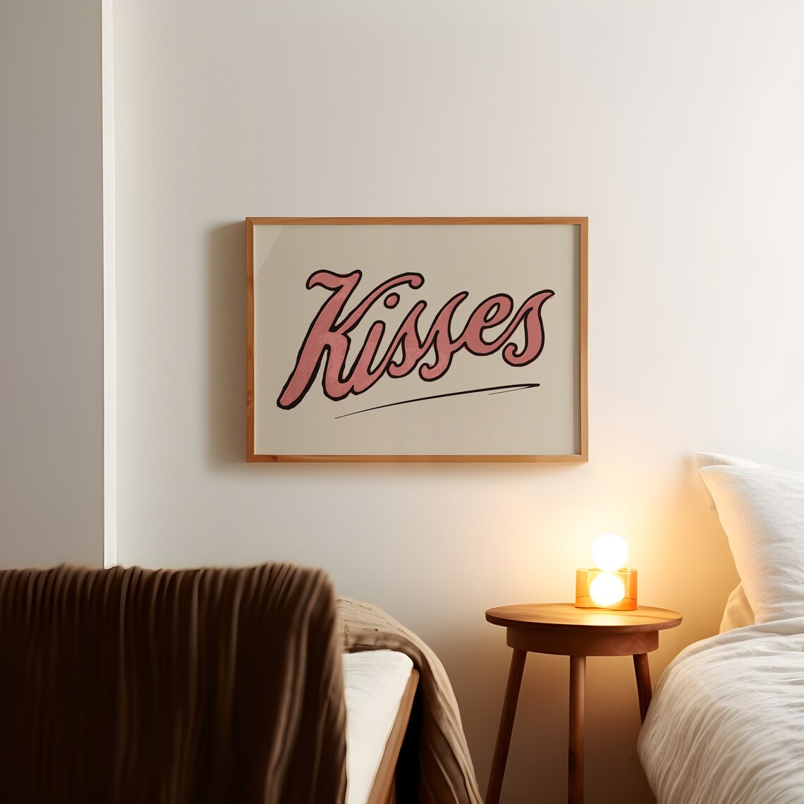 Kisses Typography Print, Retro Living Room Decor - Image 2