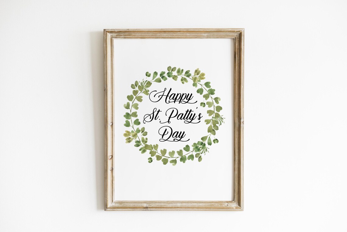 Happy St Patricks Day Green Leaf Wreath Calligraphy Irish Holiday Wall Art Poster - Image 2
