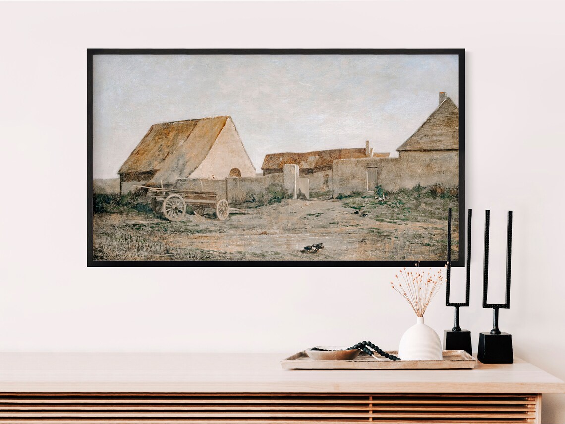 Vintage French Country Farmhouse Rustic Oil Painting Wall Art