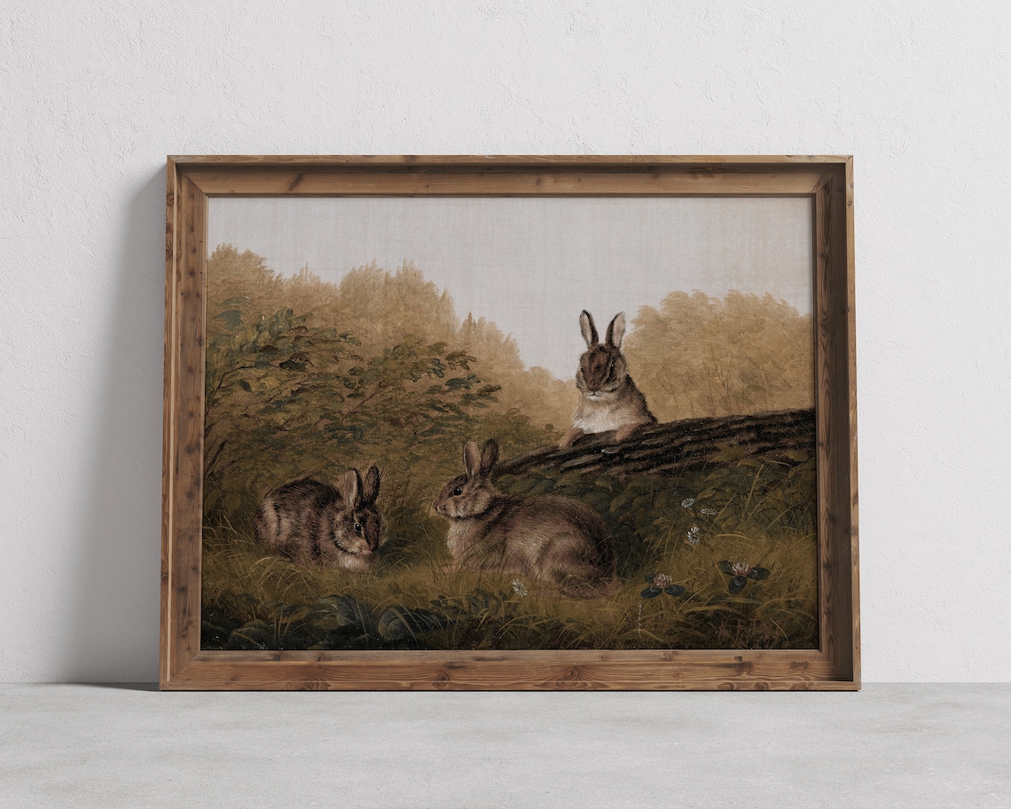 Vintage Bunny Rabbit Painting Easter Art Print