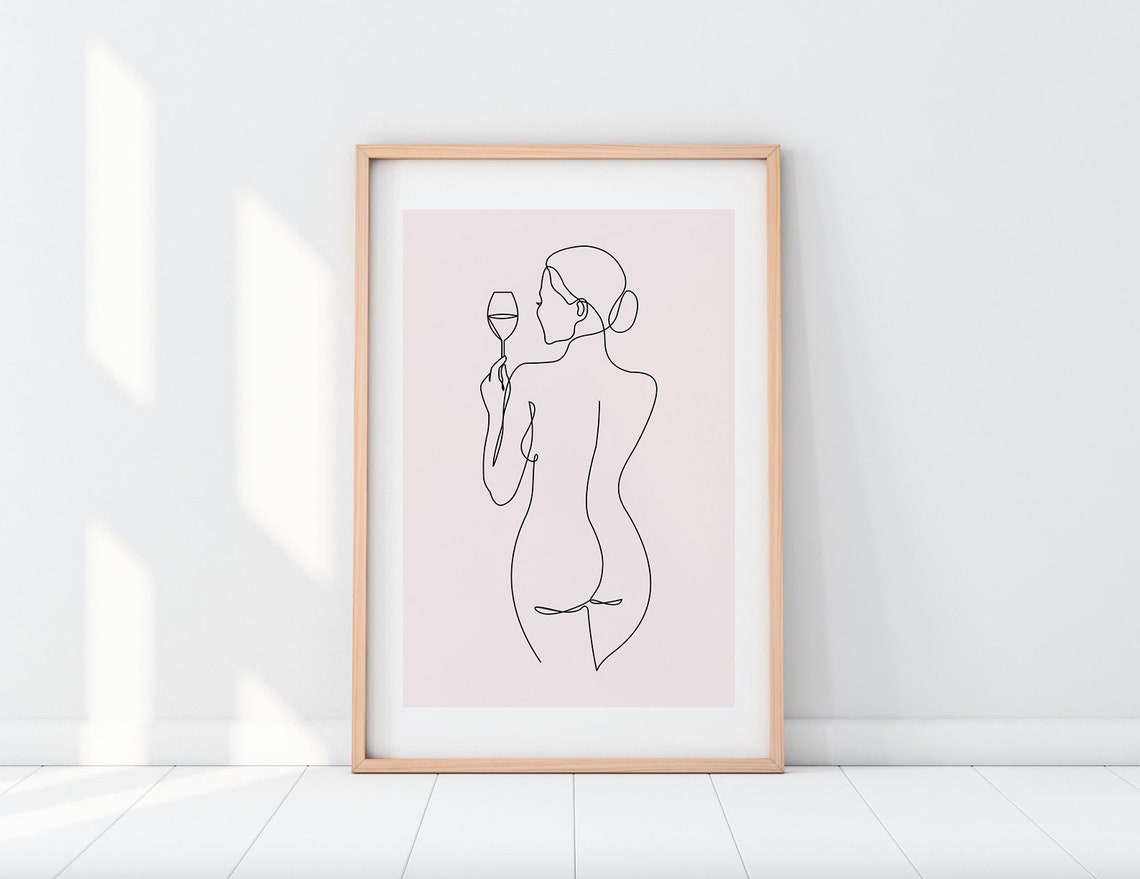 Woman With Wine Glass Minimalist One Line Art Print Feminine Decor - Image 2