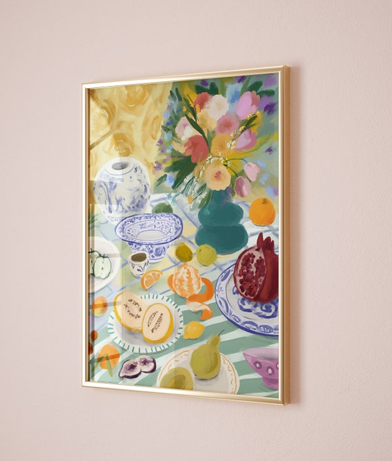 Colorful Kitchen Print Kitchen Wall Art Aesthetic Posters Lemon Oranges Fruit Flower