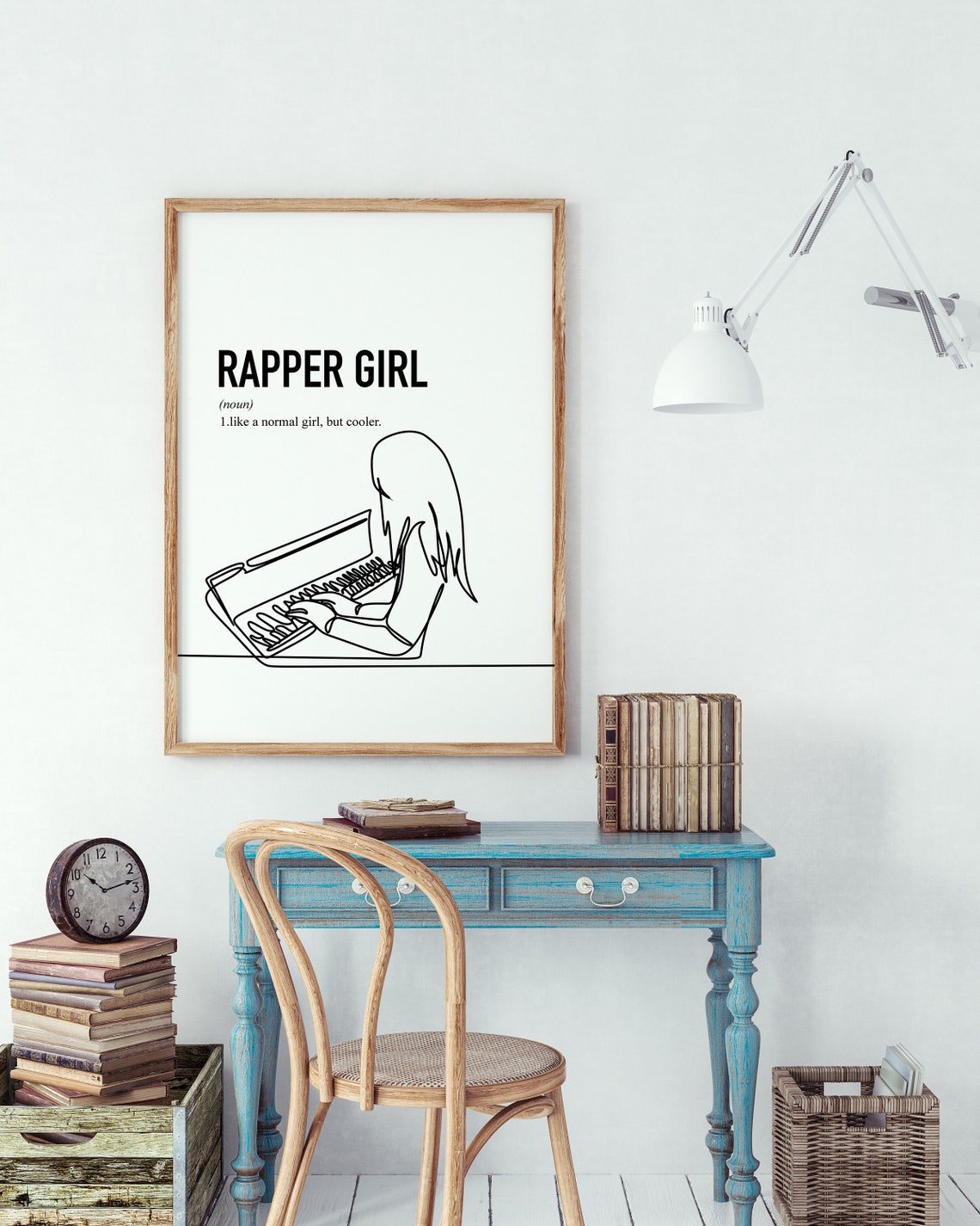 Rapper Girl Definition Line Art Piano Player Music Home Decor Print - Image 2