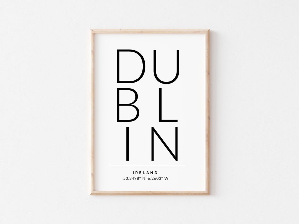 Dublin Ireland Coordinates Minimalist Black Typography Travel Poster - Image 2