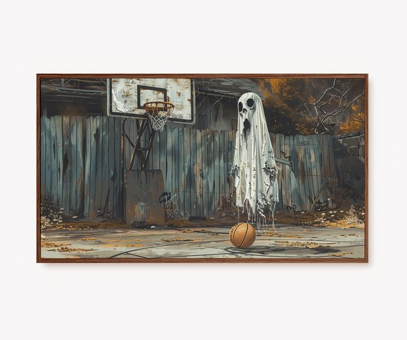Halloween Tv Art Funny Ghost Playing Basketball Frame Tv Spooky. Dark Academia Decor Prints For Tv Cute Ghost Png Gothic Tv Art