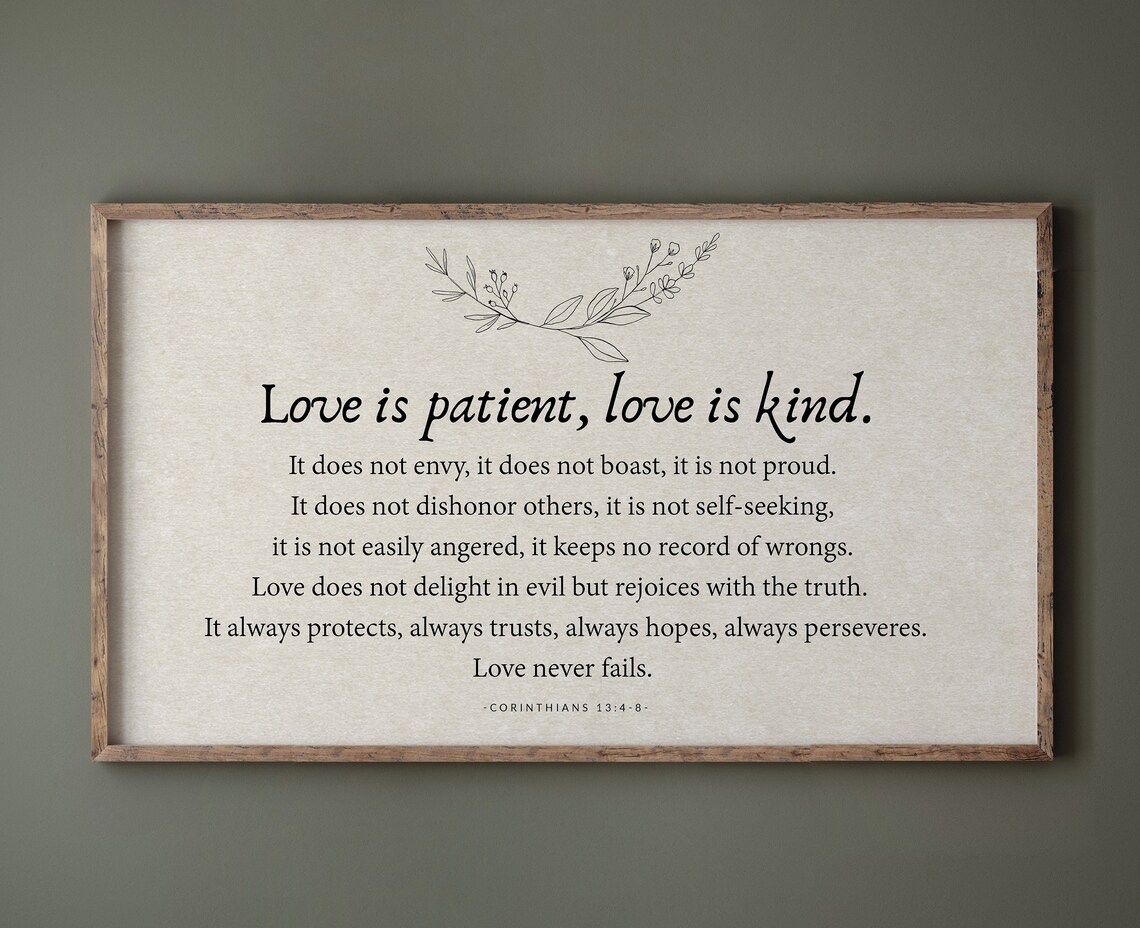 Corinthians 13:4-8 Scripture Art, Neutral Christian Art Print - Image 2