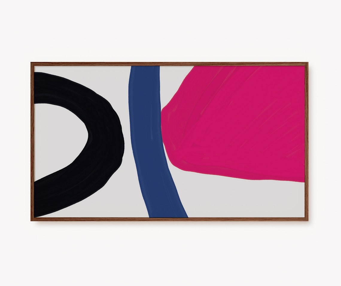 Bold Pink Blue Black Modern Abstract Brush Shapes Art Poster