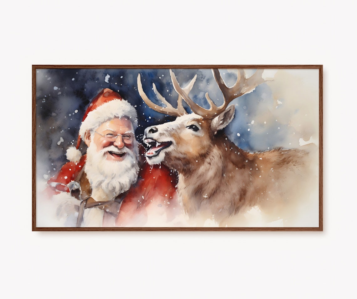 Vintage Christmas Frame Tv Art Santa Claus Art For Smart Tv Cute Winter Painting Kids Christmas Holiday Decor Tv