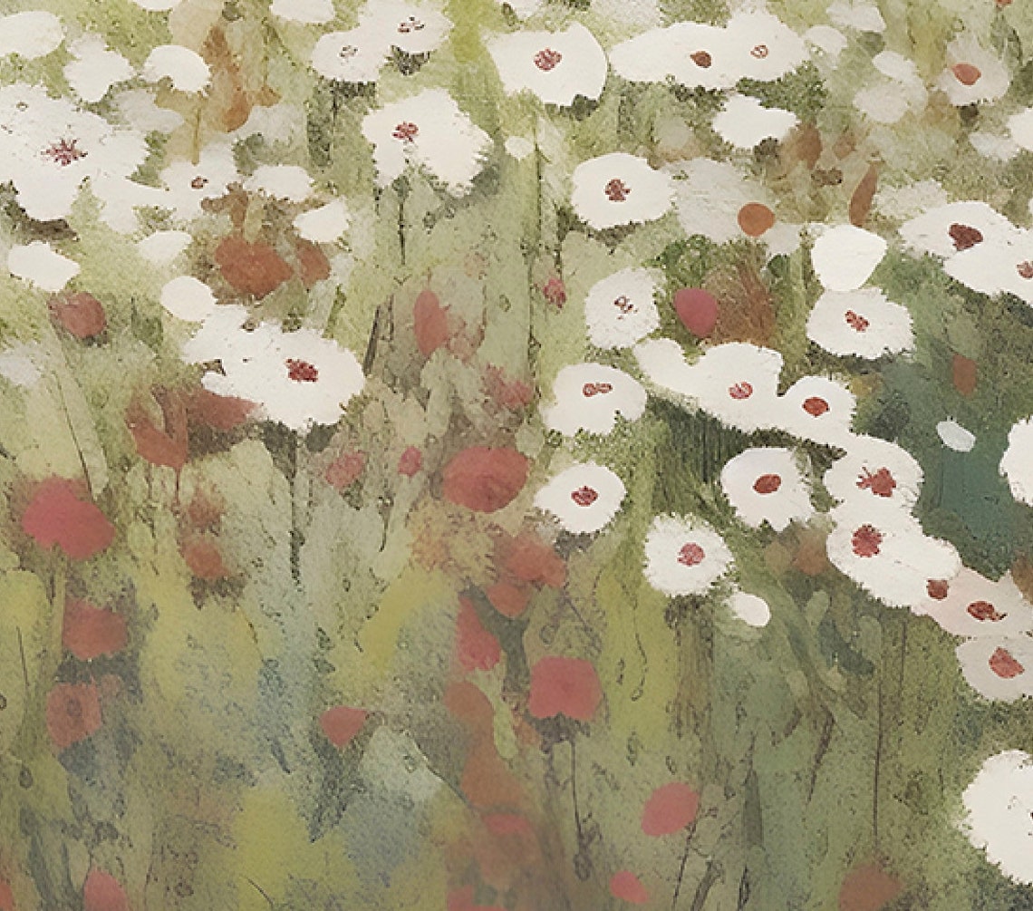 White Wildflowers Blooming Across a Sunlit Meadow Vintage Poster - Image 2