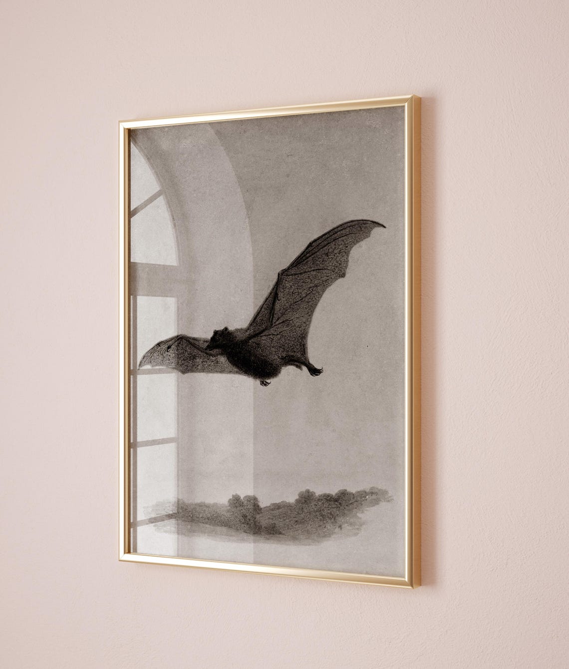 Vintage Flying Bat Gothic Halloween Dark Academia Wall Poster