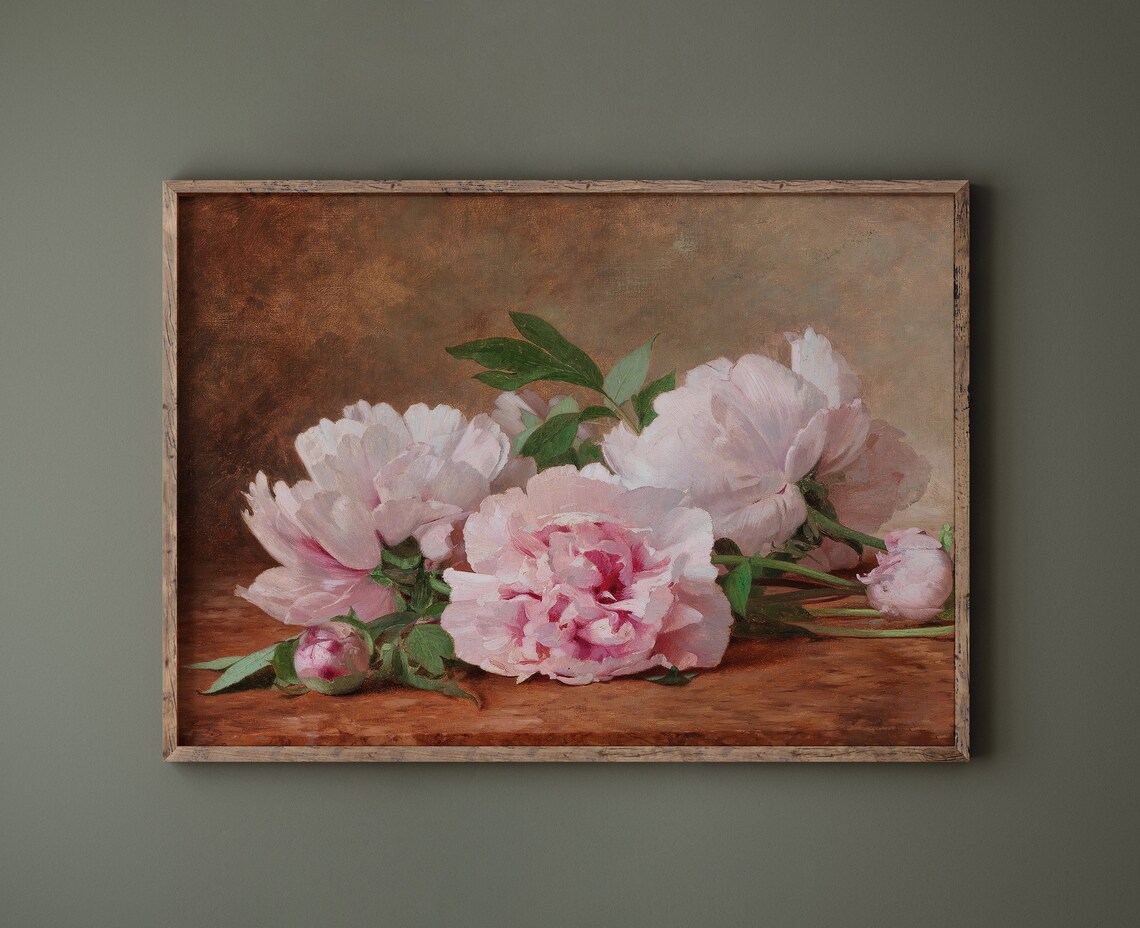 Vintage Pink Flowers Still Life Art Print, Antique Peonies - Image 2