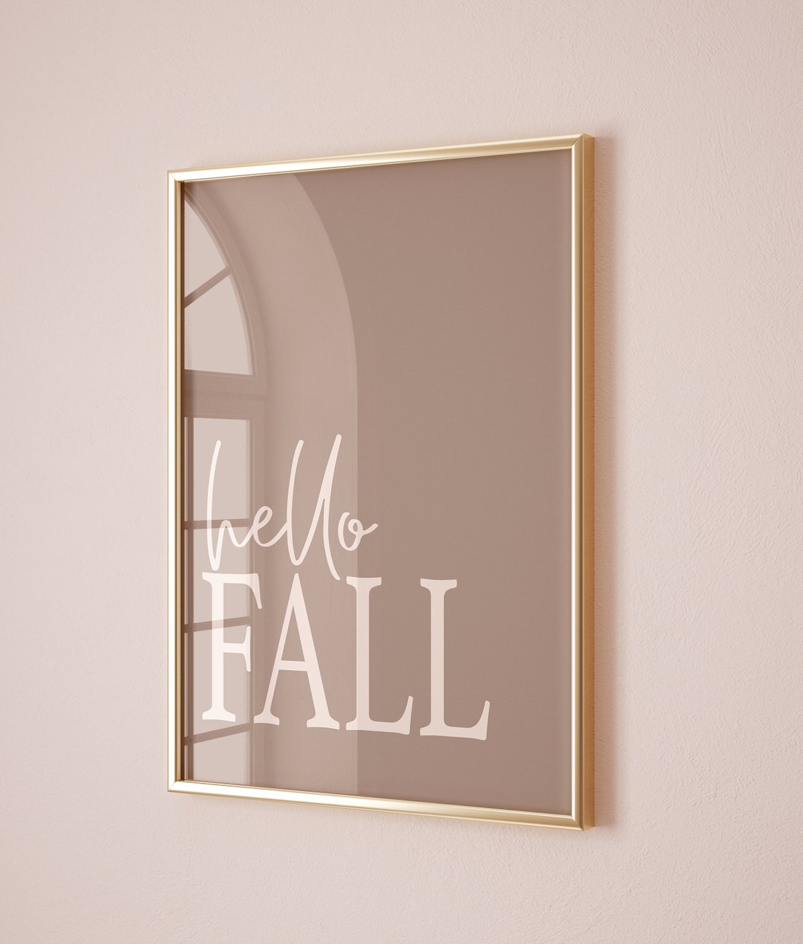 Hello Fall Script Minimalist Taupe Autumn Seasonal Decor Sign Poster