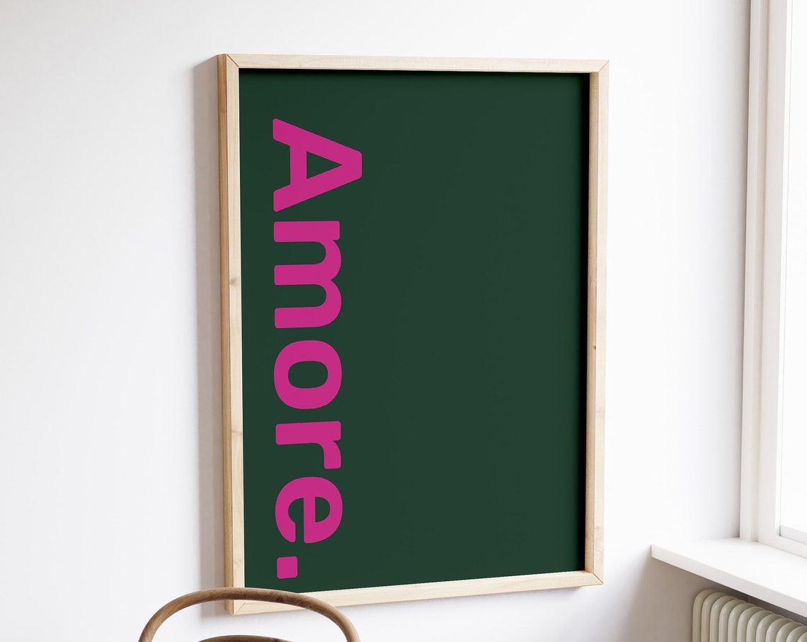 Amore Pink Green Bold Typography Love Quote Poster for Home Decor