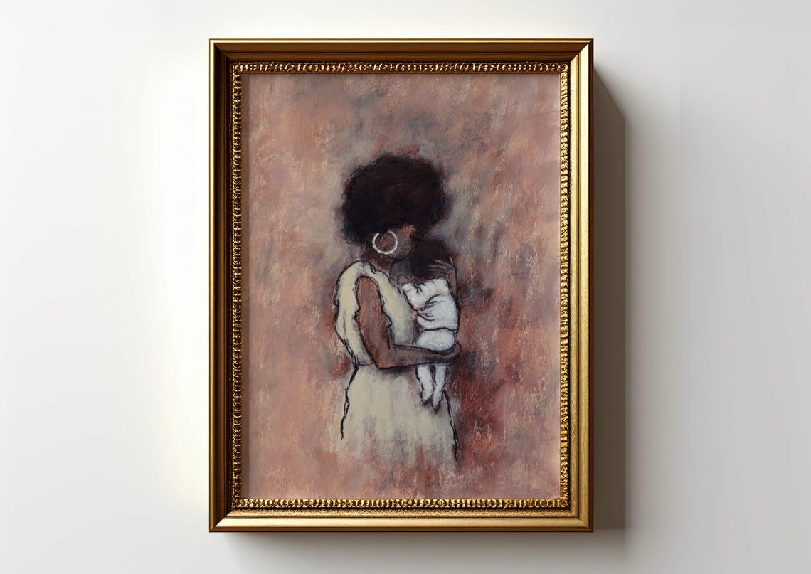 Motherhood Art Gift For New Mother And Baby Painting For Nursery Wall Decor Black Mother And Newborn Gift For Best Friend Poster Unframed
