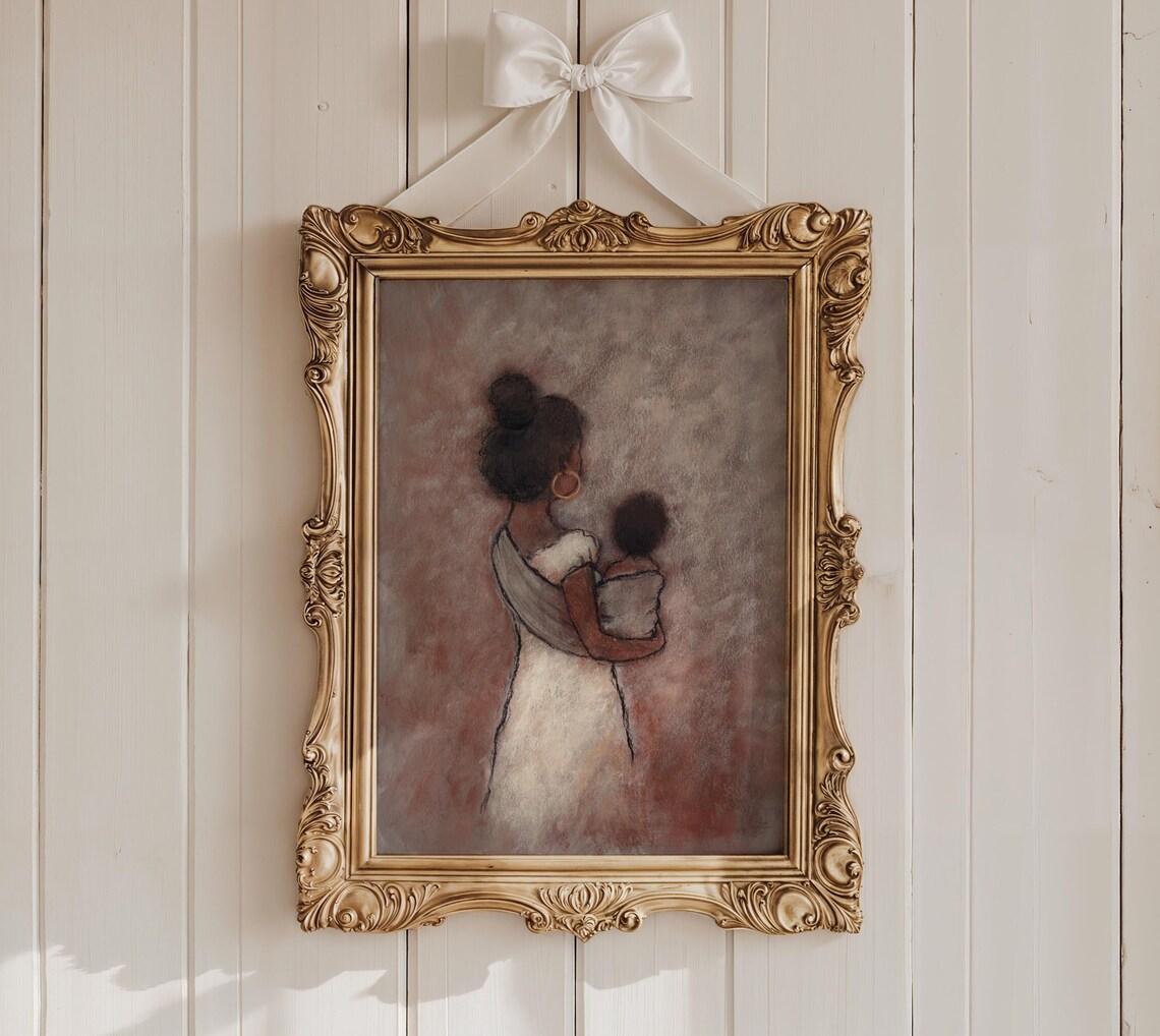 Black Mother and Baby Watercolor Painting Nursery Decor Poster - Image 3