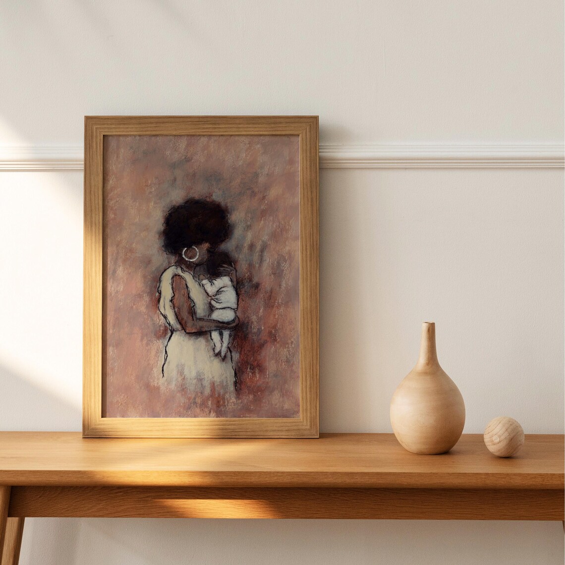 Black Mother Holding Her Newborn Dusty Rose Nursery Art Poster - Image 2