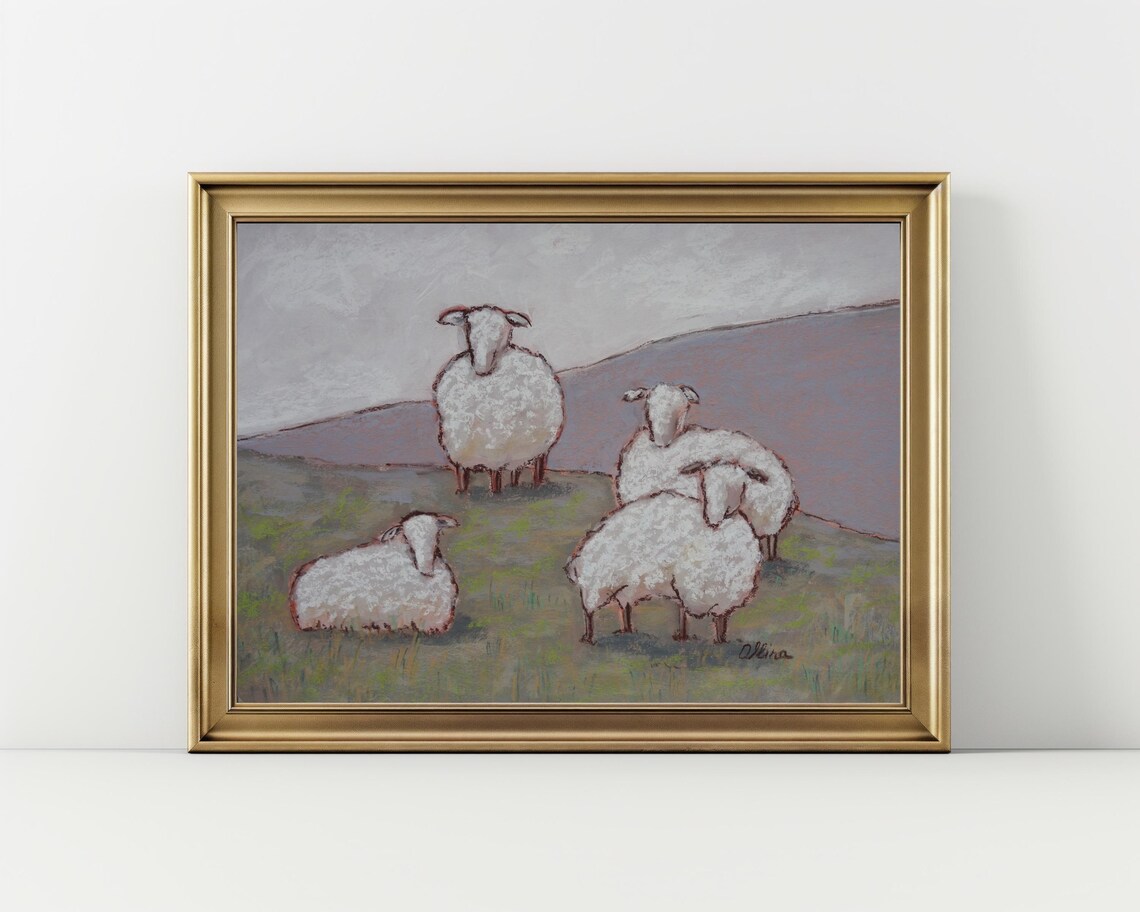 Abstract Landscape With Sheeps, Poster Print - Image 2