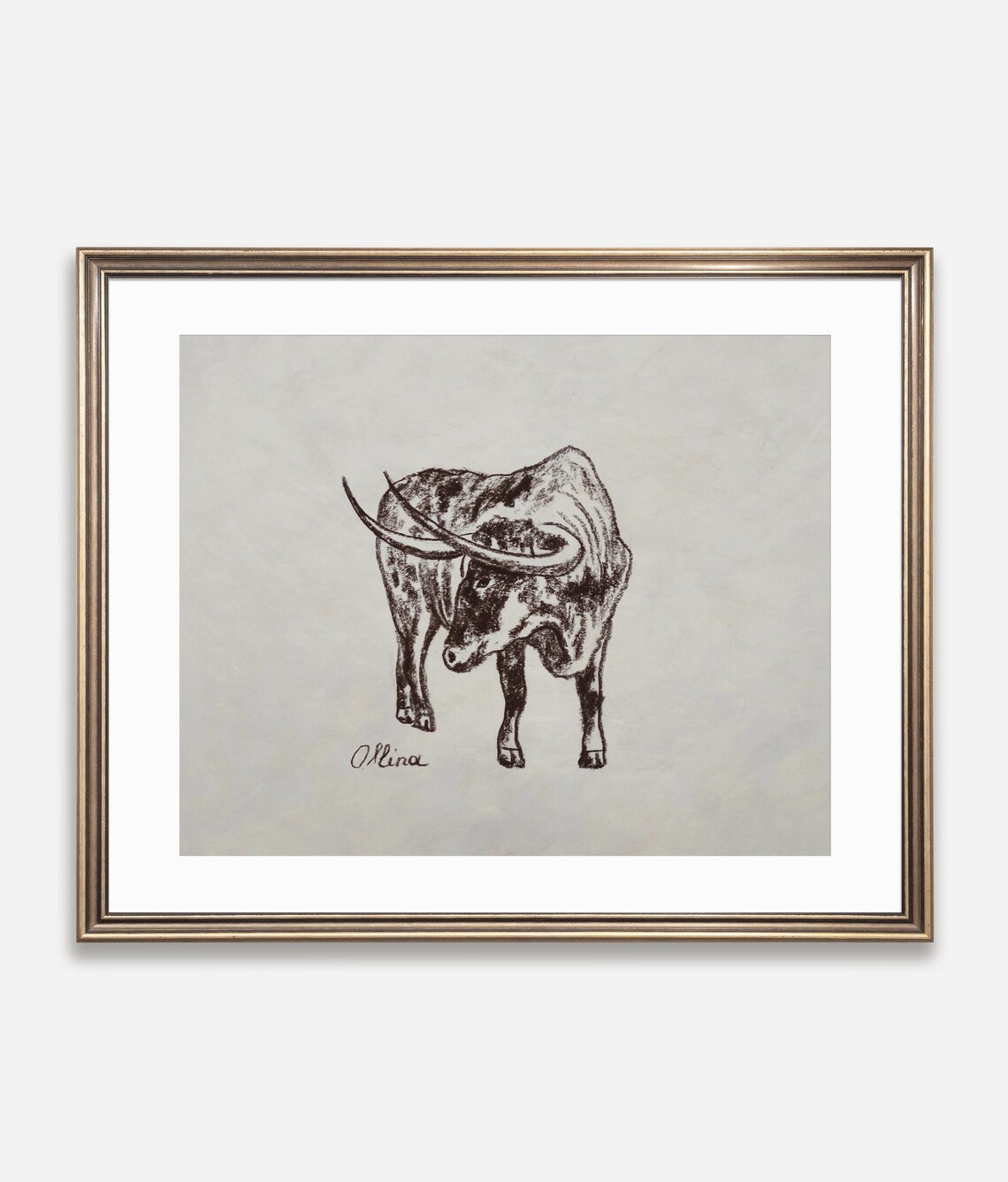 Longhorn Bull Ink Sketch Poster Minimal Western Farmhouse Artwork