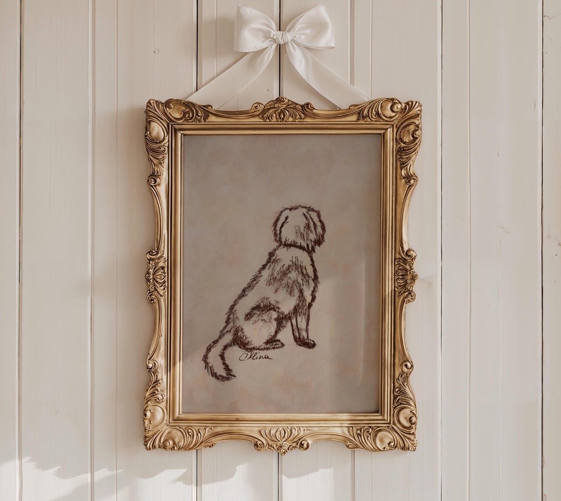Little Dog Sitting With Its Back to Us Warm Sketch Art Poster