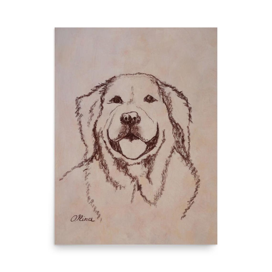 Golden Retriever Dog Face Sketch Poster Warm Sepia Pet Portrait - Image 3