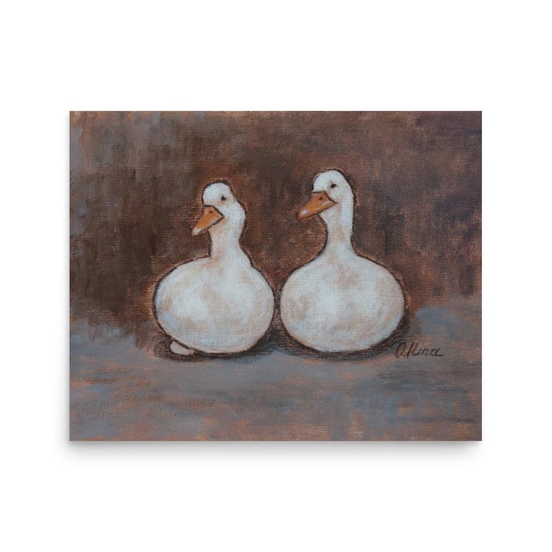 Pair of Plump White Ducks Facing Each Other Farmhouse Art Poster - Image 3