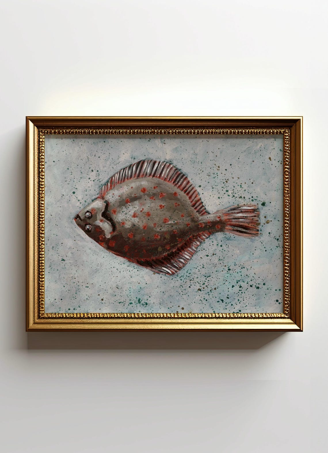 Red Spotted Flounder Flatfish Ocean Folk Painting Art Poster