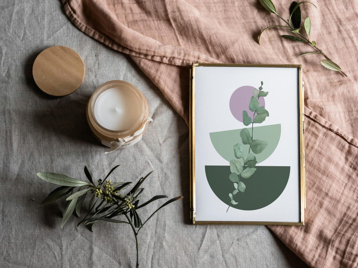 Eucalyptus Watercolor Botanical Abstract Green Purple Boho Poster - Image 3