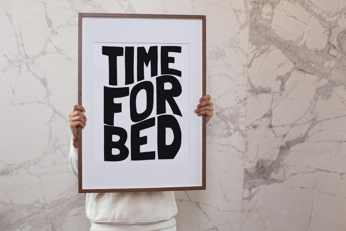 Time for Bed Bold Black Typography Minimalist Bedroom Poster - Image 2