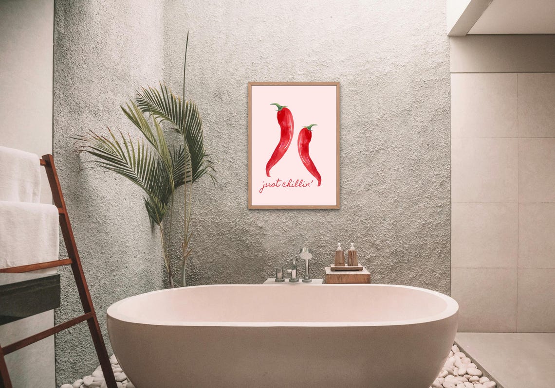 Just Chillin Watercolor Red Chili Peppers Pun Kitchen Humor Wall Art - Image 2
