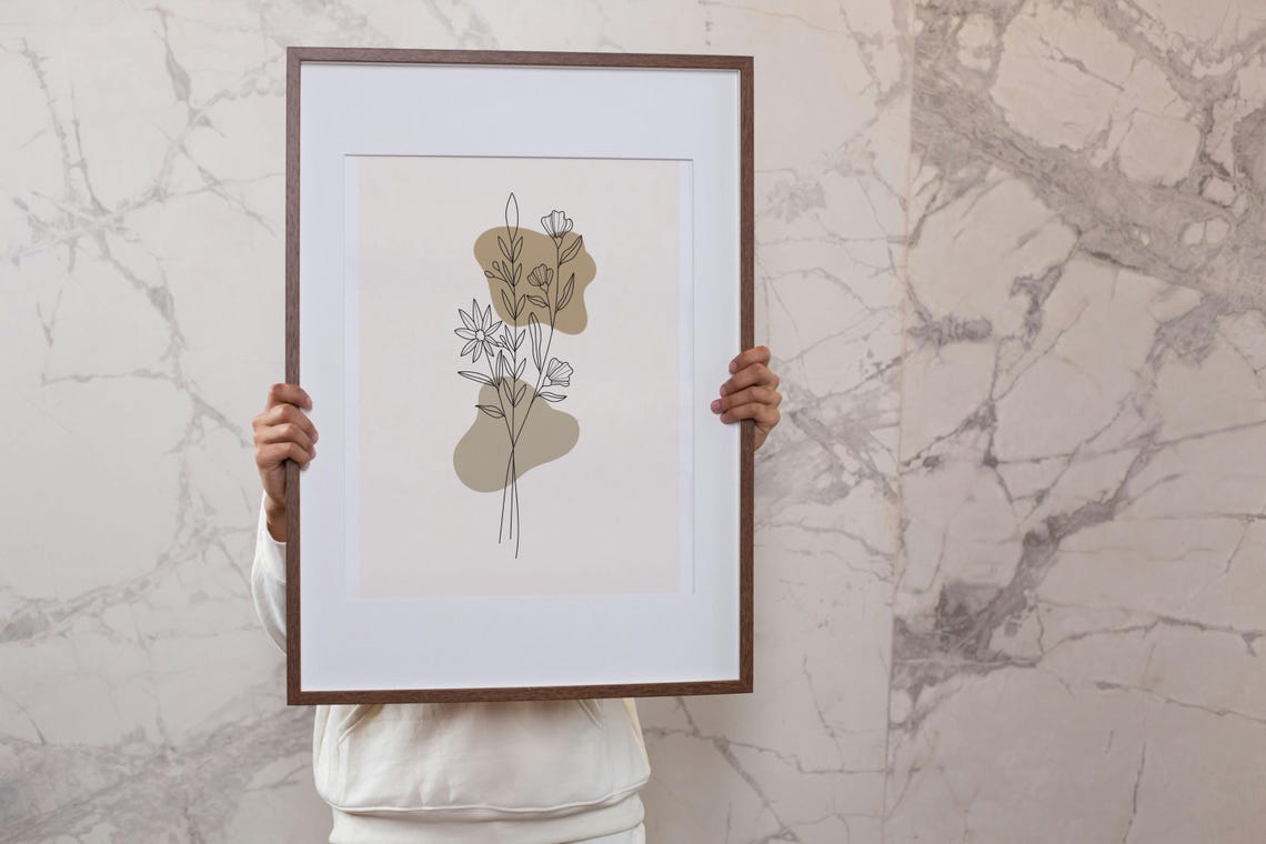 Beige Line Floral Botanical Minimalist Scandinavian Wall Decor Poster - Image 4