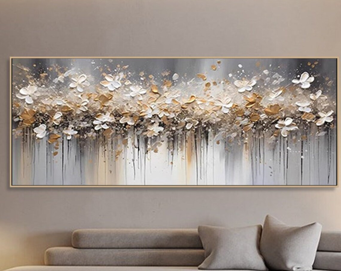 Gold Beige Flower Painting, Boho Floral Art Print - Image 4