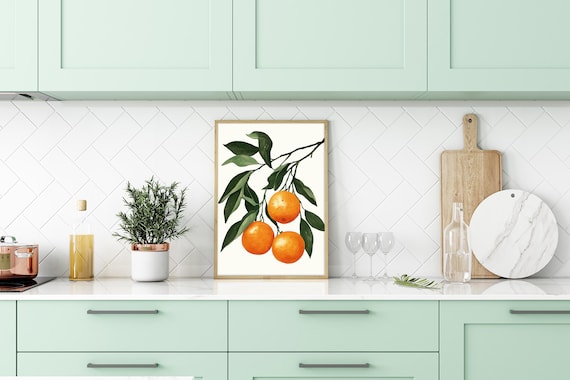 Watercolor Orange Branch Botanical Fruit Kitchen Wall Poster