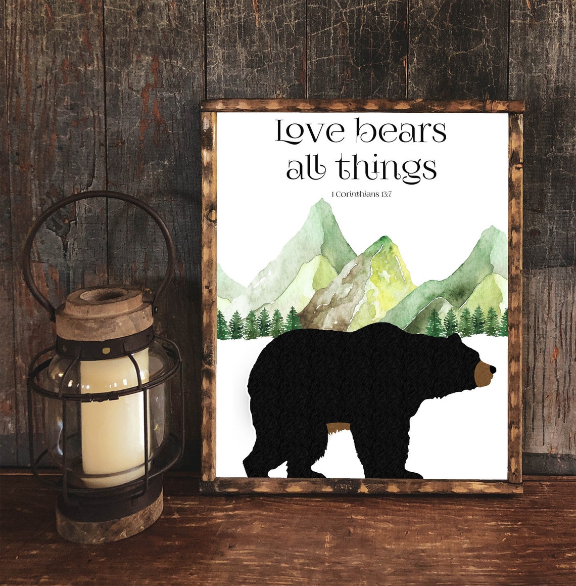 Love Bears All Things 1 Corinthians 13:7 Black Bear Mountain Poster - Image 8