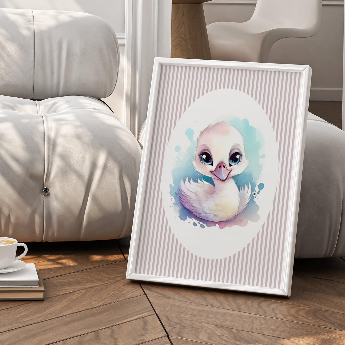 Cute Duckling Watercolor Big Eyes Nursery Baby Animal Poster