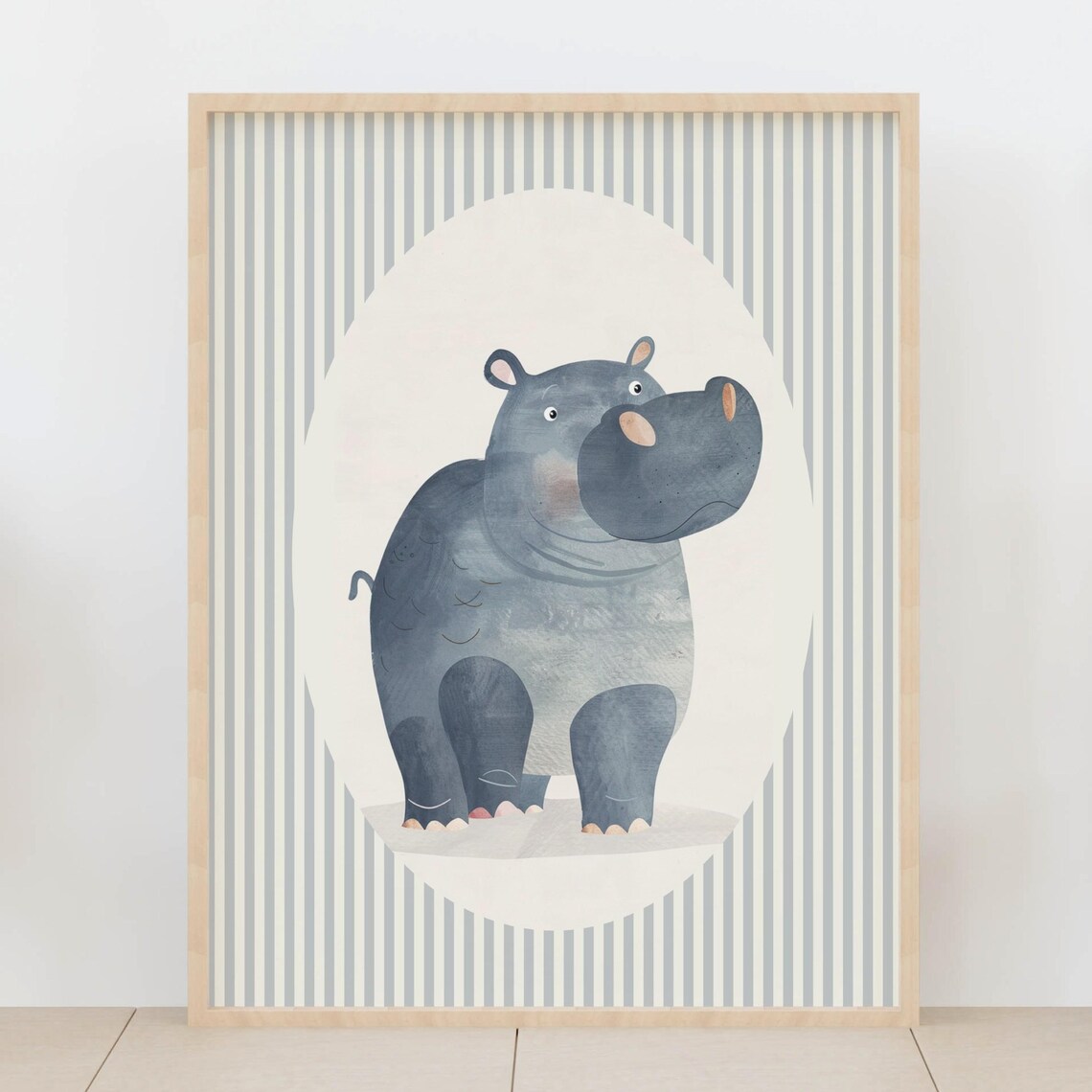 Baby Hippo Watercolor Cute Safari Animal Kids Nursery Poster