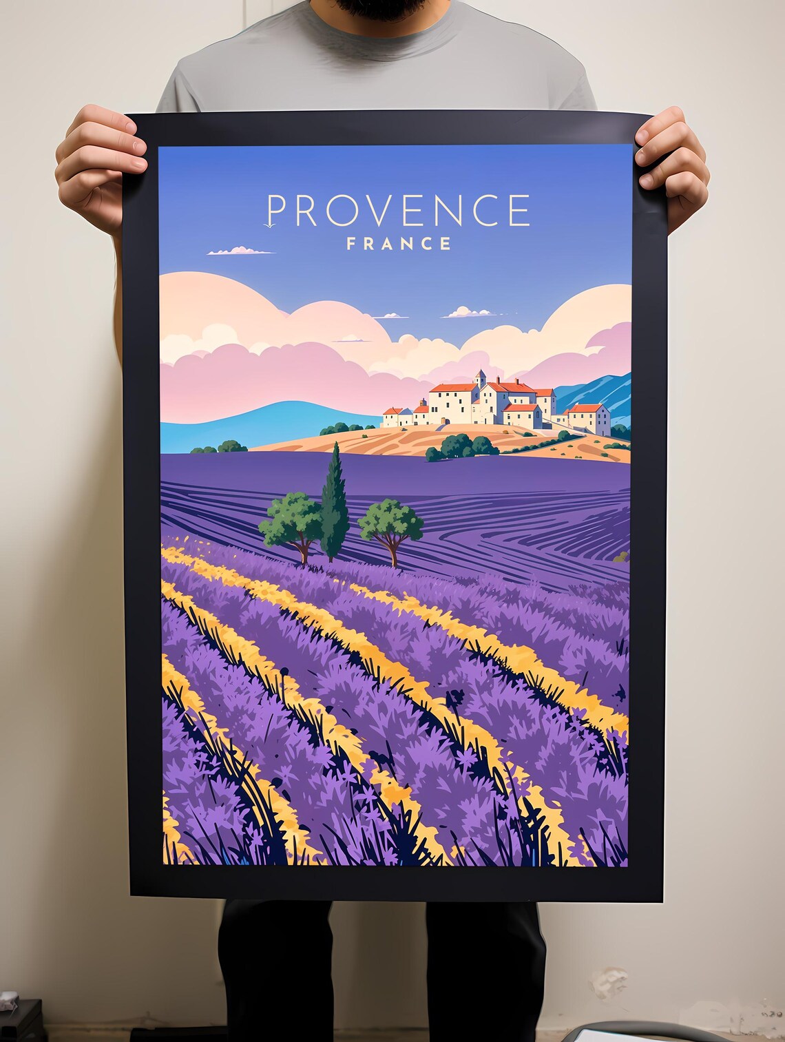 Provence Lavender Fields Hilltop Village France Travel Poster - Image 2