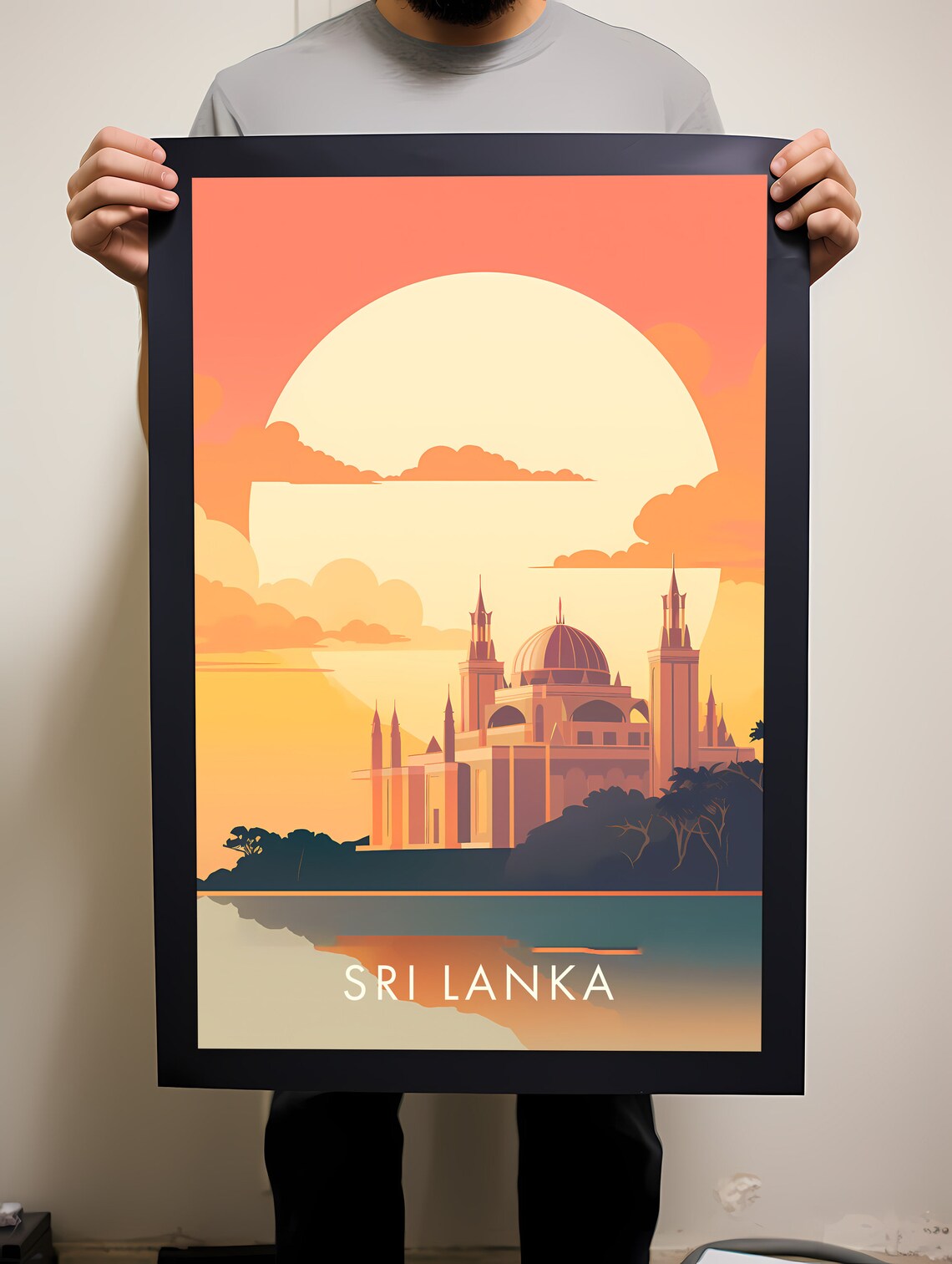 Sri Lanka Sunset Mosque Waterfront Warm Illustration Travel Poster - Image 2