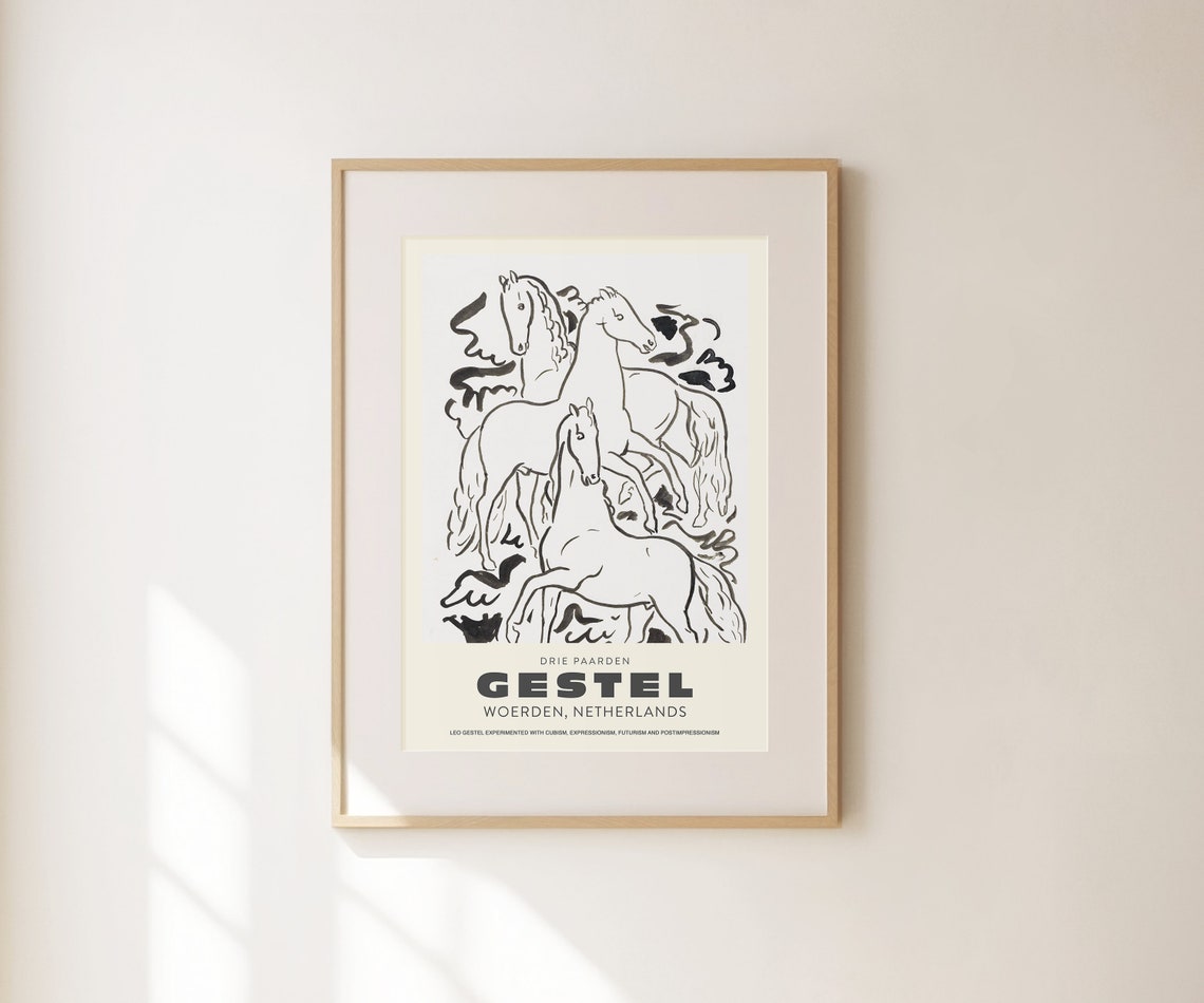 Leo Gestel Drie Paarden Three Horses Line Drawing Exhibition Art Print - Image 2