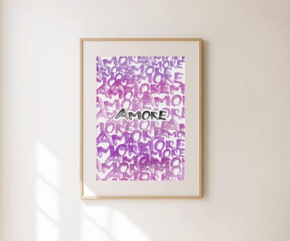 Amore Prints Love French Retro Purple Wall Art Vintage Girly Wall Art Trendy Preppy Wall Decor Coquette Bedroom Apartment Decor Gift