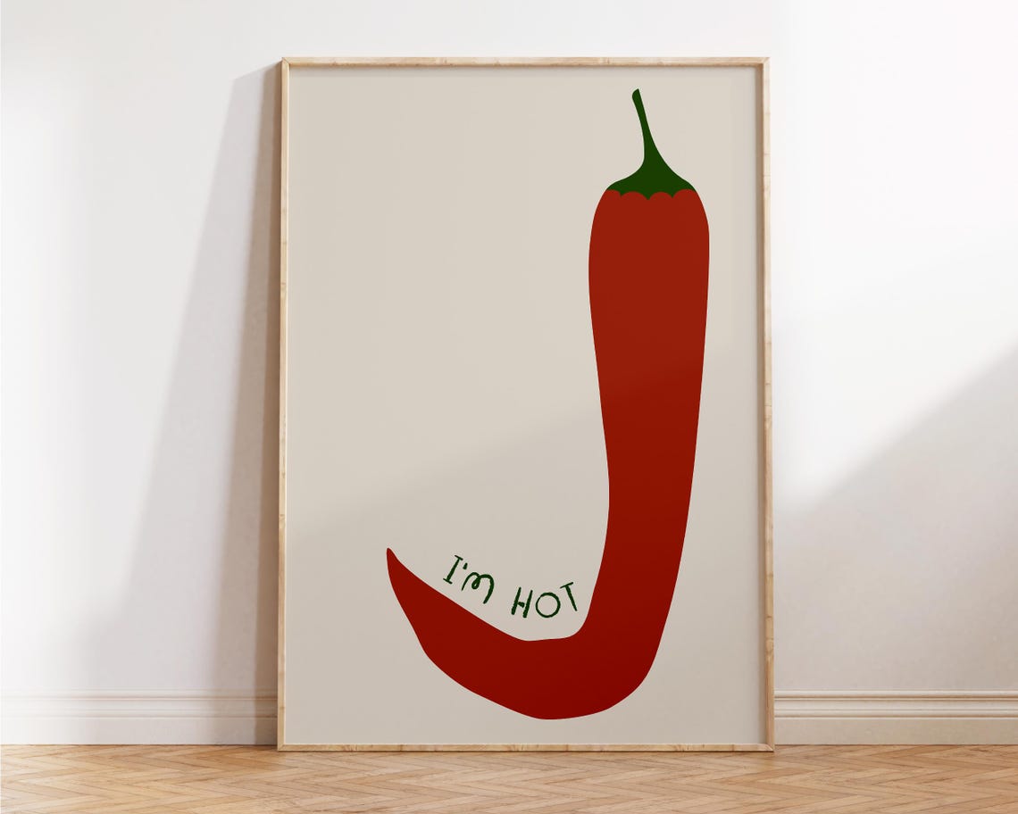 I'm Hot Red Chili Pepper Funny Retro Minimalist Kitchen Decor Poster
