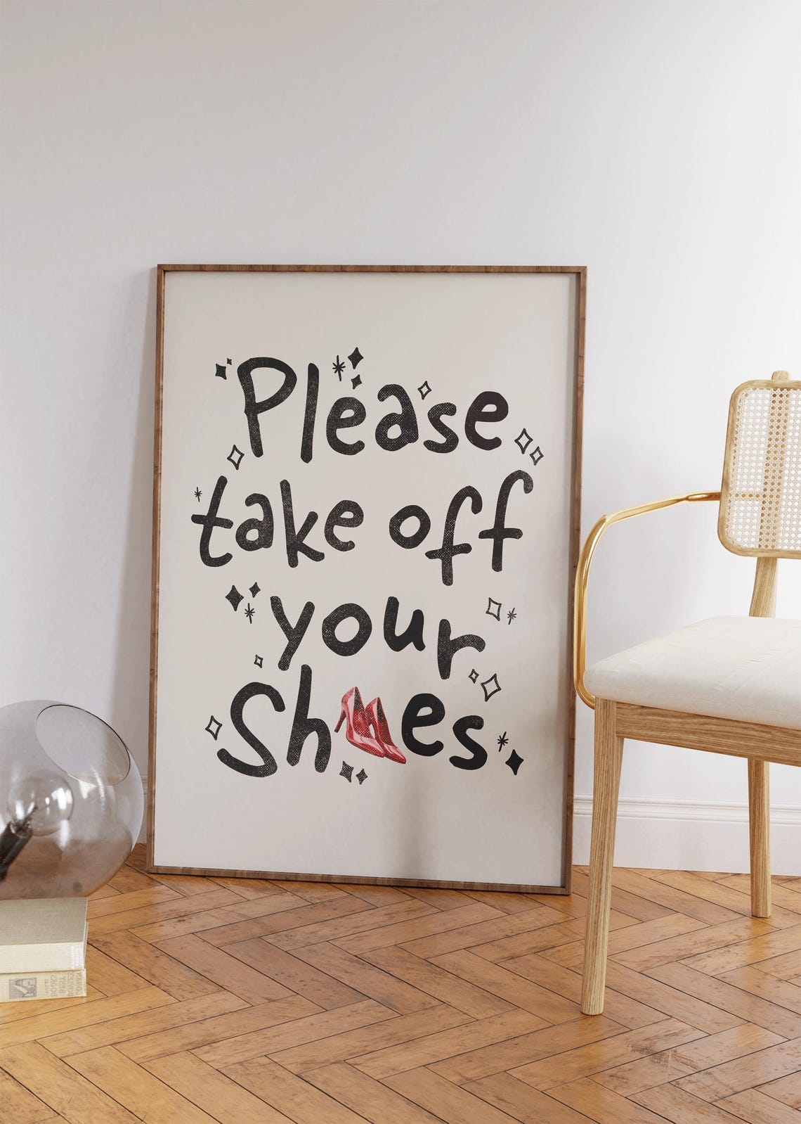 Please Take Off Your Shoes Sparkle Hand Lettered Entryway Art Poster