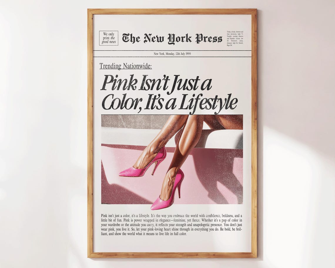 Pink Isnt Just A Color Its A Lifestyle Retro Newspaper Quote Wall Art - Image 3