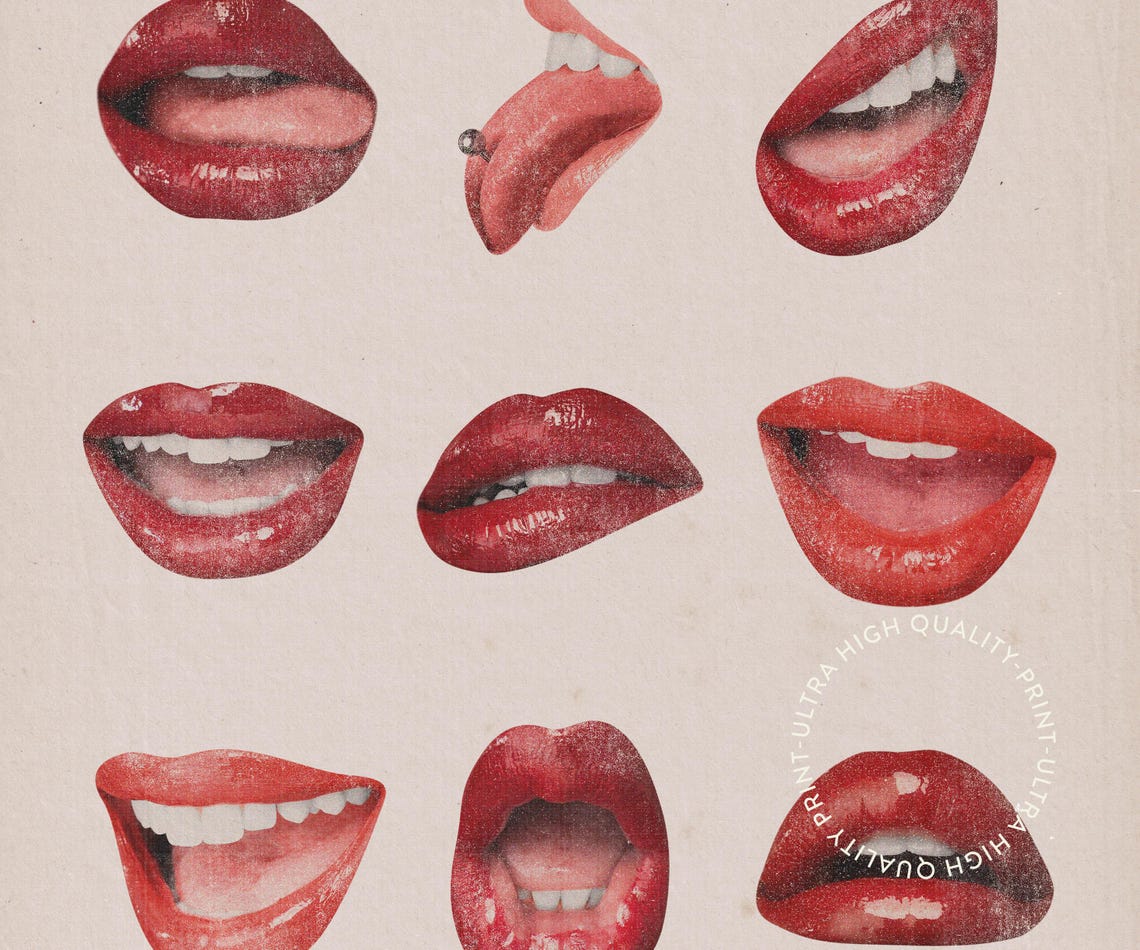 Retro Red Lips Kiss Marks Grid Vintage Makeup Pop Art Wall Poster - Image 5