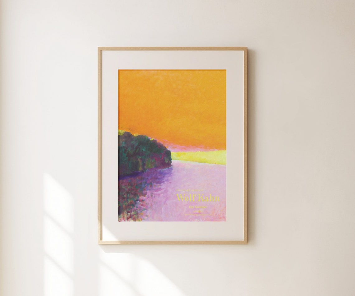 Wolf Kahn Hot Summer Orange Sky Purple Lake Landscape Art Print - Image 3