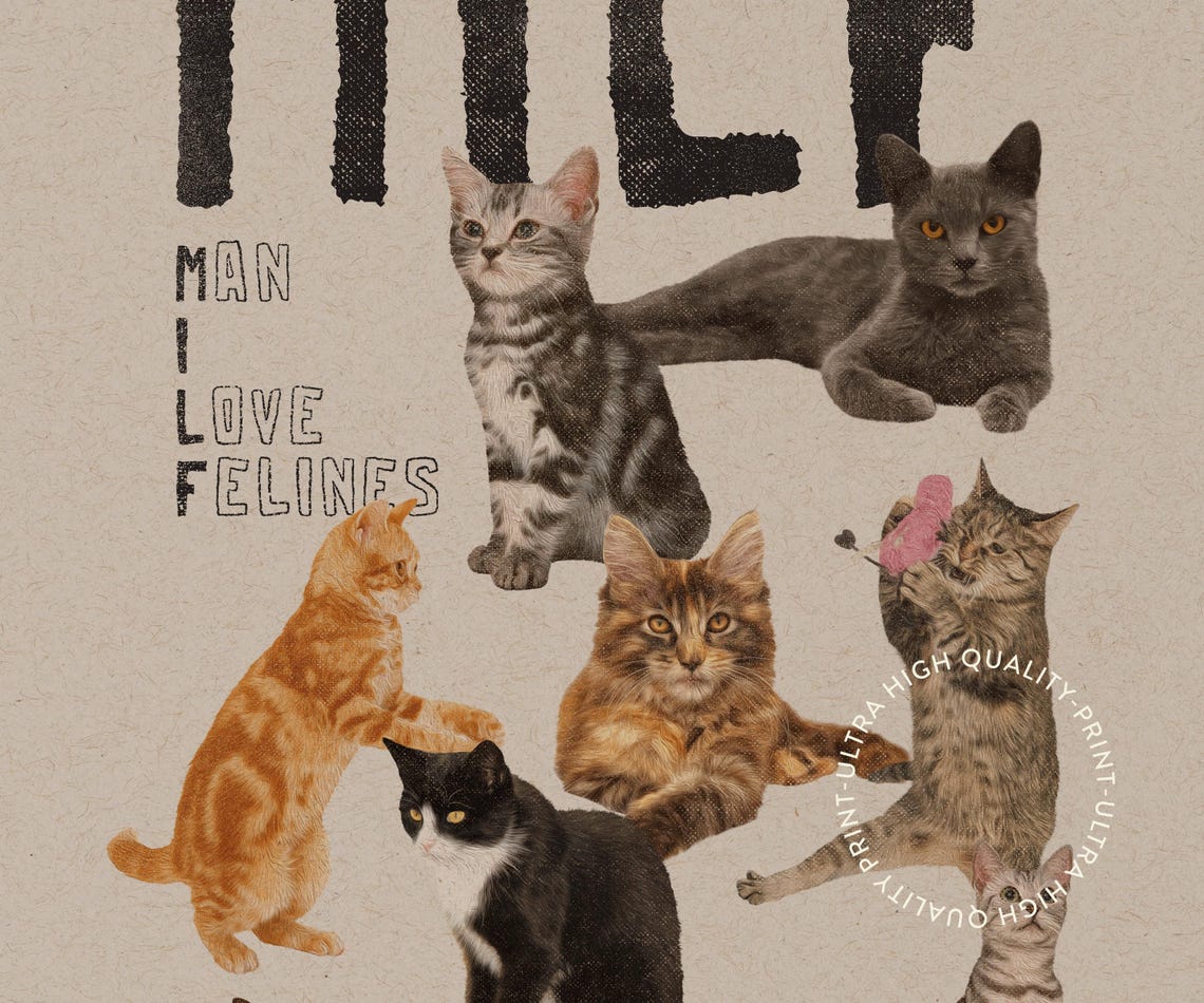 MILF Man I Love Felines Funny Cat Collage Beige Typography Poster - Image 5