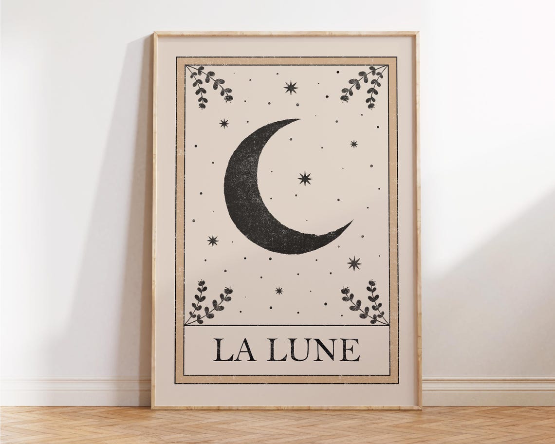 La Lune The Moon Vintage Tarot Card Celestial Boho Decor Poster