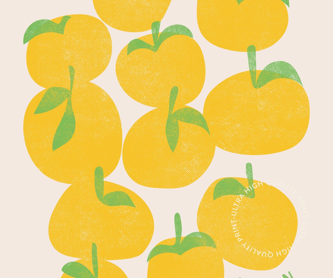 Lemon Citrus Retro Fruit Illustration Aesthetic Kitchen Pattern Wall Art - Image 5